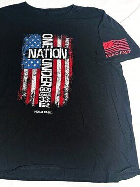 Hold Fast One Nation Under God Psalm 33:12 Patriotic USA Flag T Shirt Adult XXL